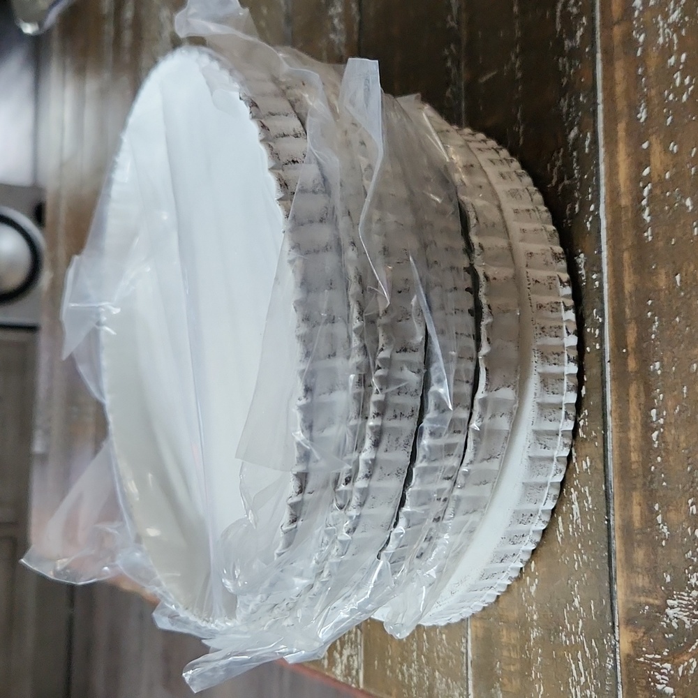 Metal  White Cottage Chic Fluted 7.5" Candle Pan, Tray ... Primitive Farmhouse